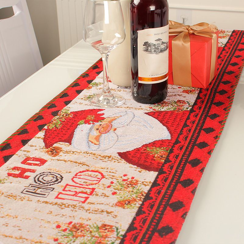 Christmas Table Runner Flag Printing Wear Dirt Resistant Xmas Christmas Table Flag for Christmas Table Cloth Decoration Santa Model