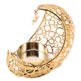 Romantic Moon Candlestick Iron Hollowed Candle Holder for Weddings Christmas Decoration Dining Coffee Table Gold - Front View