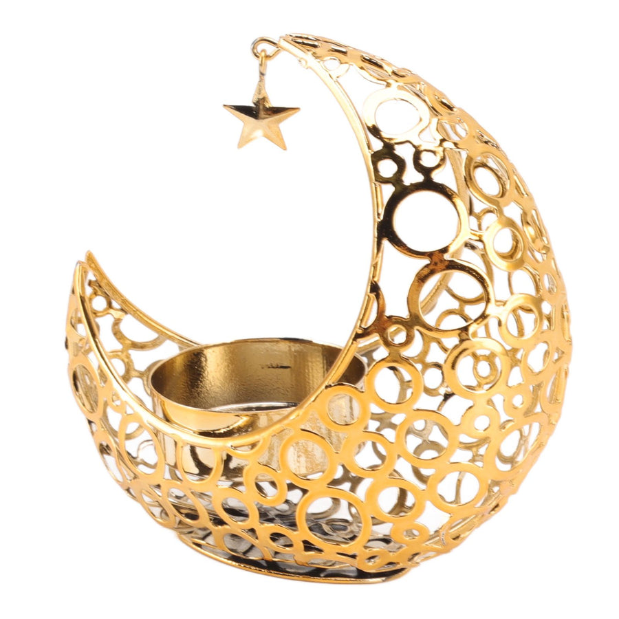 Romantic Moon Candlestick Iron Hollowed Candle Holder for Weddings Christmas Decoration Dining Coffee Table Gold