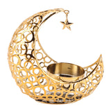 Romantic Moon Candlestick Iron Hollowed Candle Holder for Weddings Christmas Decoration Dining Coffee Table Gold - Low Angle