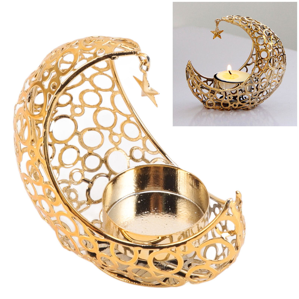 Romantic Moon Candlestick Iron Hollowed Candle Holder for Weddings Christmas Decoration Dining Coffee Table Gold