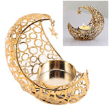 Romantic Moon Candlestick Iron Hollowed Candle Holder for Weddings Christmas Decoration Dining Coffee Table Gold - Extra Image