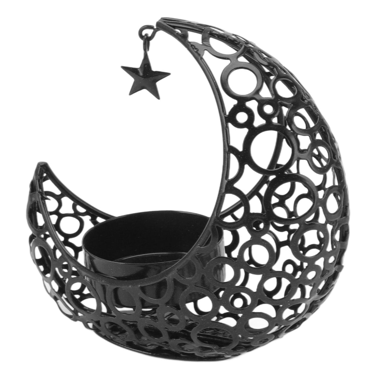 Romantic Moon Candlestick Iron Hollowed Candle Holder for Weddings Christmas Decoration Dining Coffee Table Black