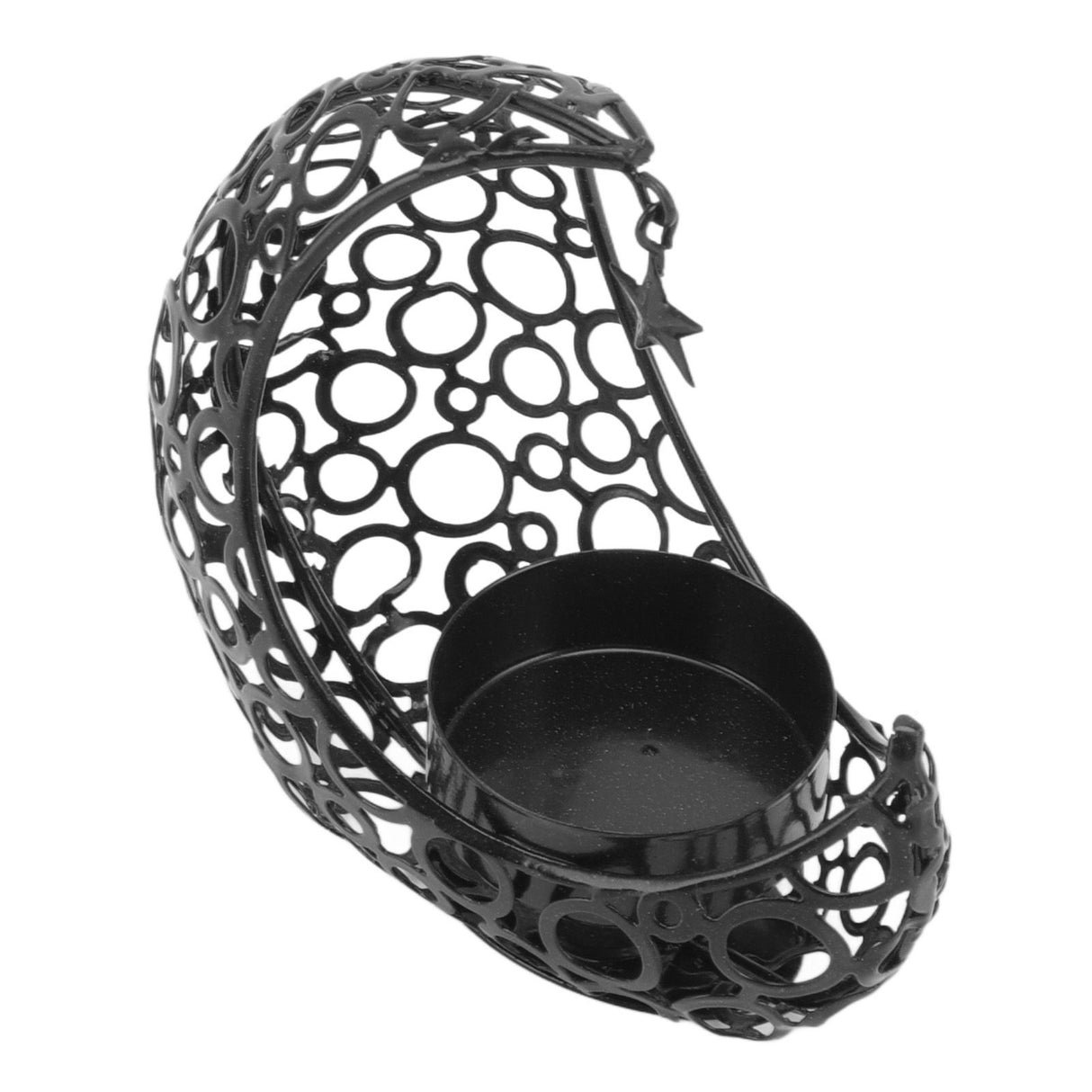 Romantic Moon Candlestick Iron Hollowed Candle Holder for Weddings Christmas Decoration Dining Coffee Table Black
