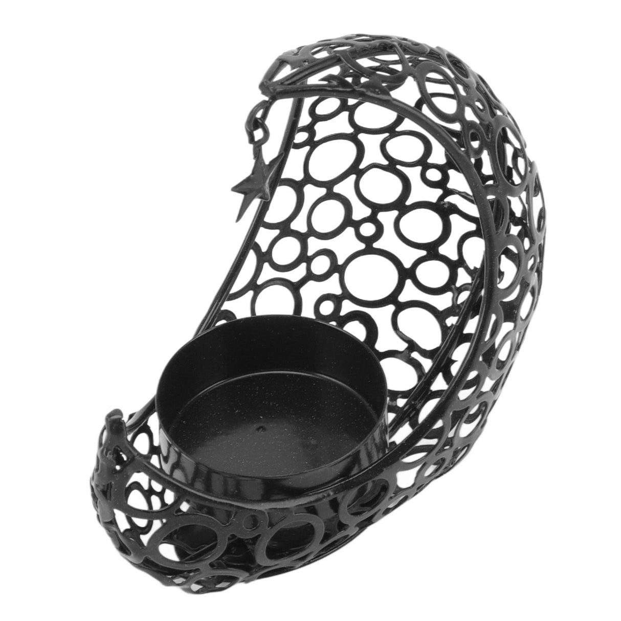 Romantic Moon Candlestick Iron Hollowed Candle Holder for Weddings Christmas Decoration Dining Coffee Table Black