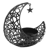 Romantic Moon Candlestick Iron Hollowed Candle Holder for Weddings Christmas Decoration Dining Coffee Table Black
