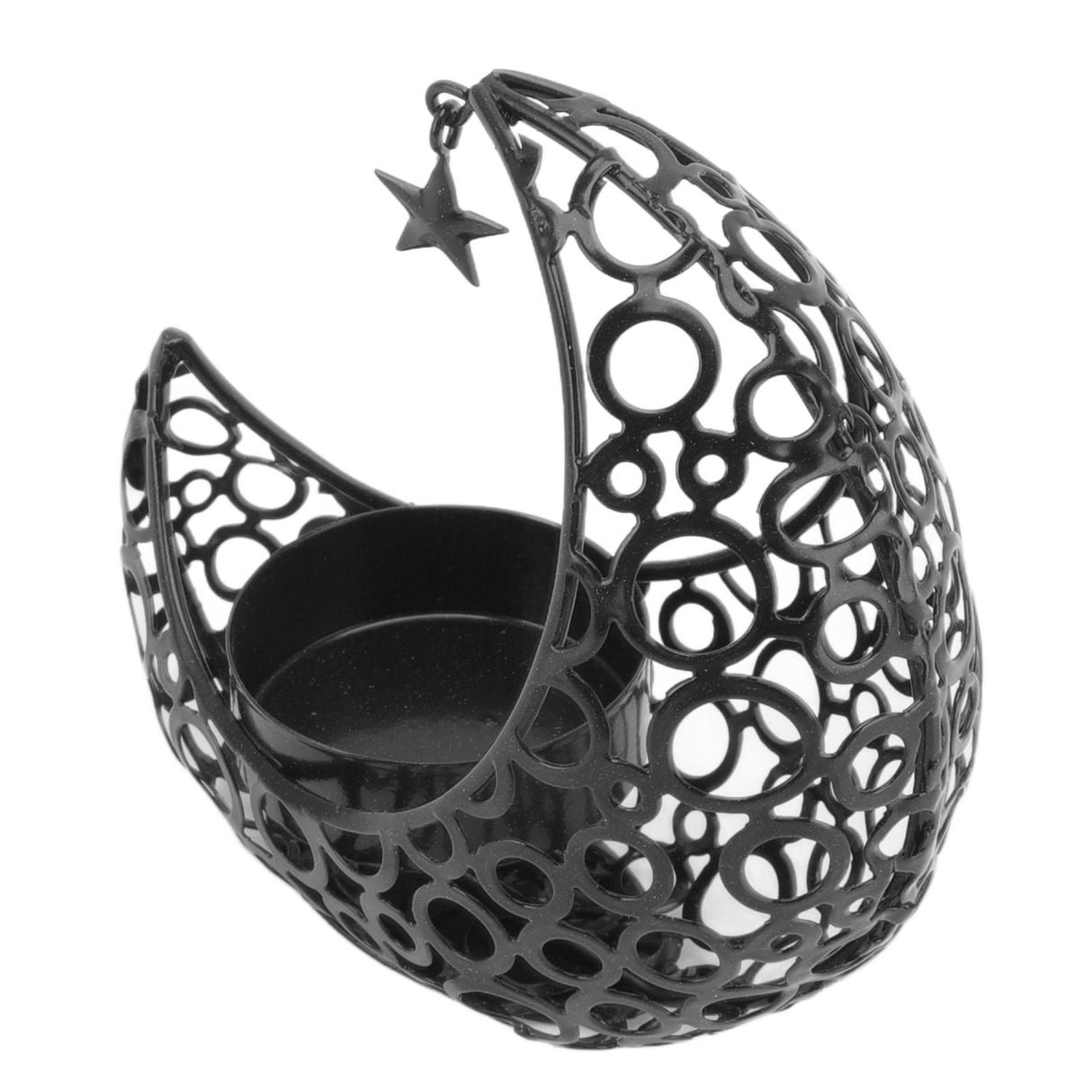 Romantic Moon Candlestick Iron Hollowed Candle Holder for Weddings Christmas Decoration Dining Coffee Table Black