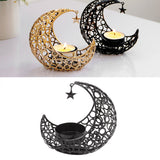 Romantic Moon Candlestick Iron Hollowed Candle Holder for Weddings Christmas Decoration Dining Coffee Table Black - Extra Image