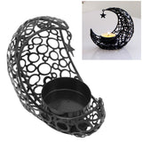 Romantic Moon Candlestick Iron Hollowed Candle Holder for Weddings Christmas Decoration Dining Coffee Table Black - Extra Image