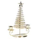 Candlestick Ornaments European Metal Christmas Tree Shape Wax Candle Holder Home Decoration Double Holder Gold - Front View