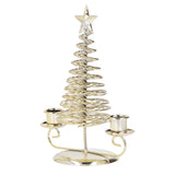 Candlestick Ornaments European Metal Christmas Tree Shape Wax Candle Holder Home Decoration Double Holder Gold - Side View
