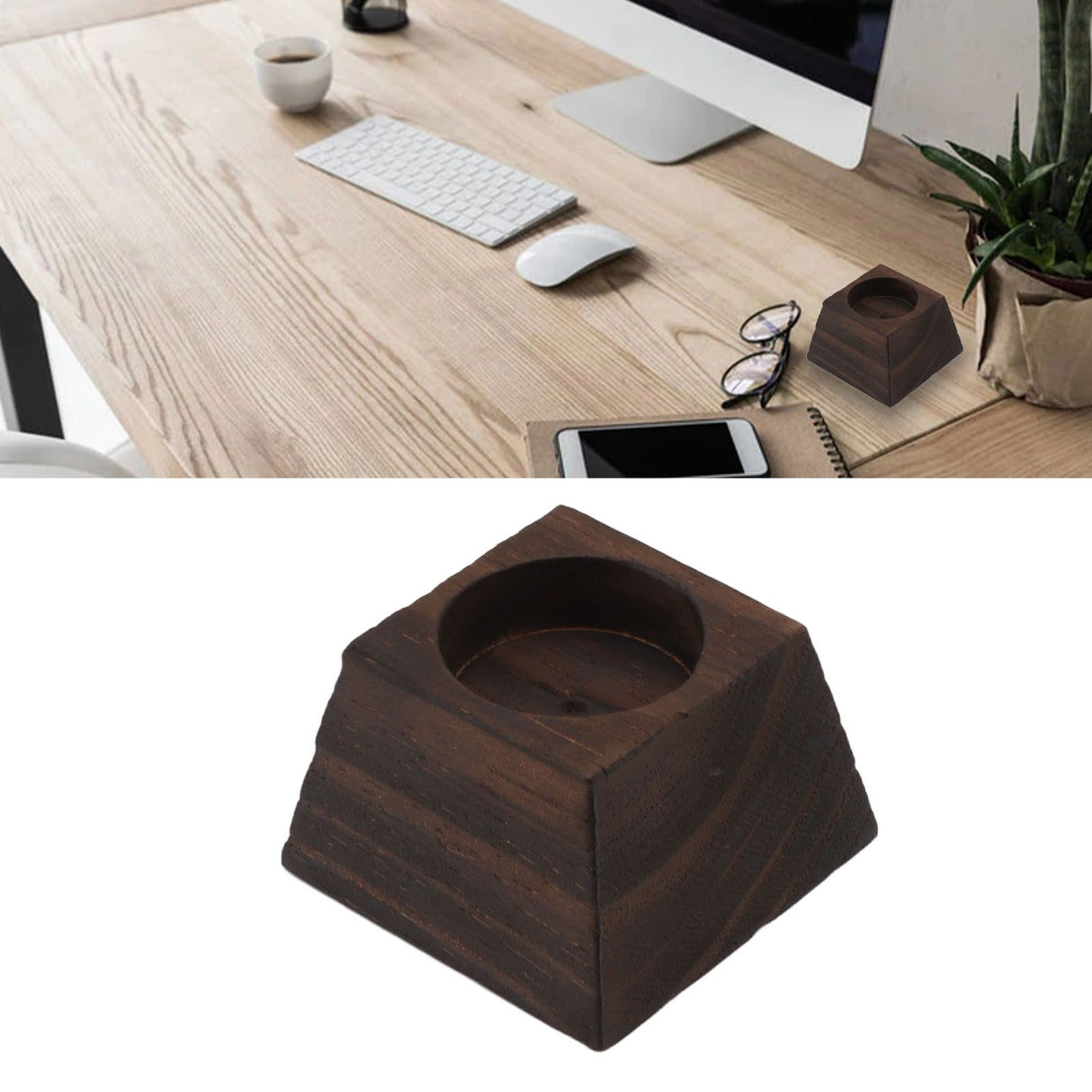 Candle Holder Trapezoid Wood Retro Table Decoration Ornament for Christmas Day Wedding Black Wood