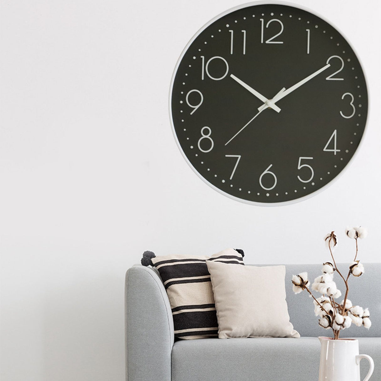 8 Inch Silent Wall Clock Non Ticking Decorative Easy to Read Round Wall Clock for Home Livingroom White Frame Black Bootom White Word