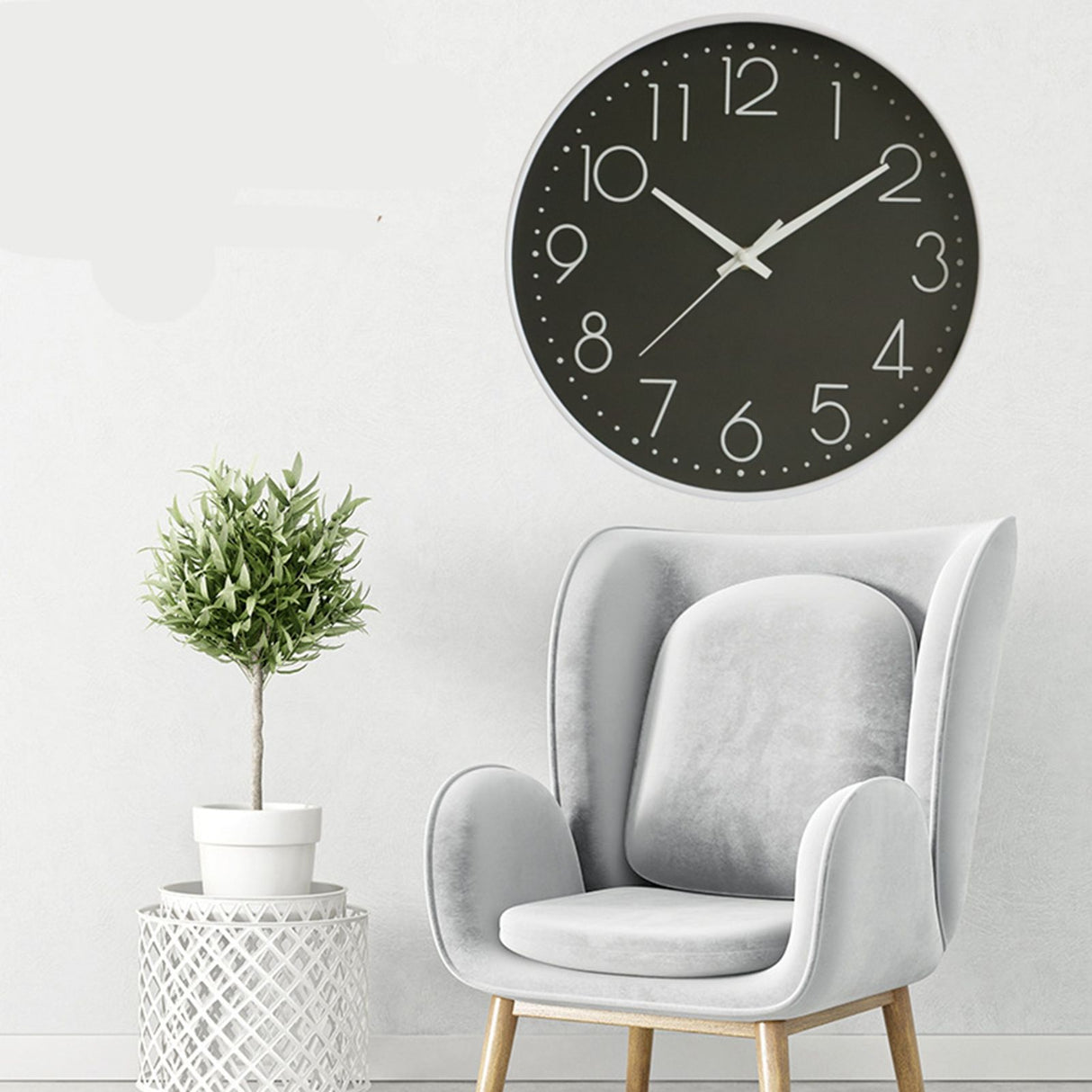 8 Inch Silent Wall Clock Non Ticking Decorative Easy to Read Round Wall Clock for Home Livingroom White Frame Black Bootom White Word