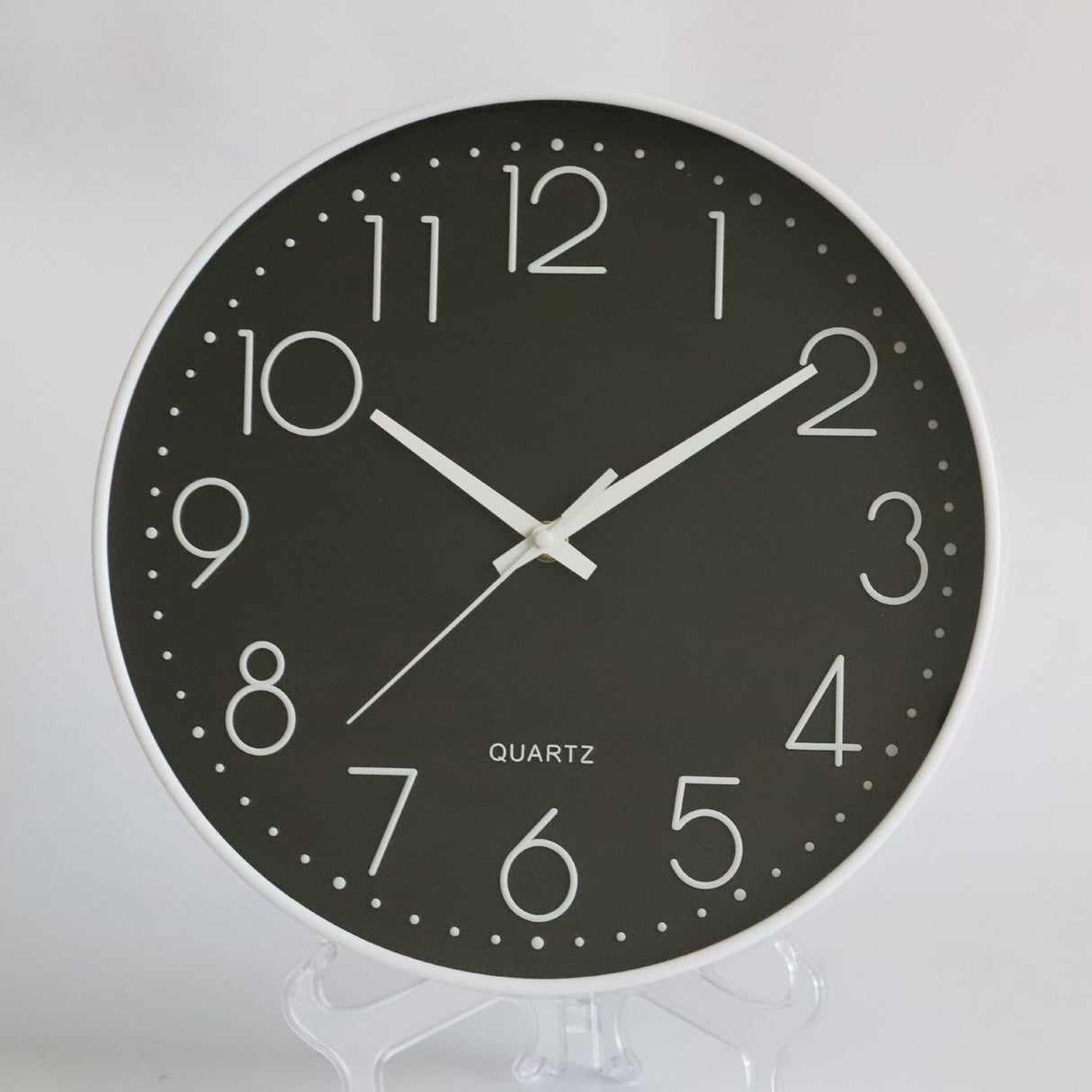 8 Inch Silent Wall Clock Non Ticking Decorative Easy to Read Round Wall Clock for Home Livingroom White Frame Black Bootom White Word