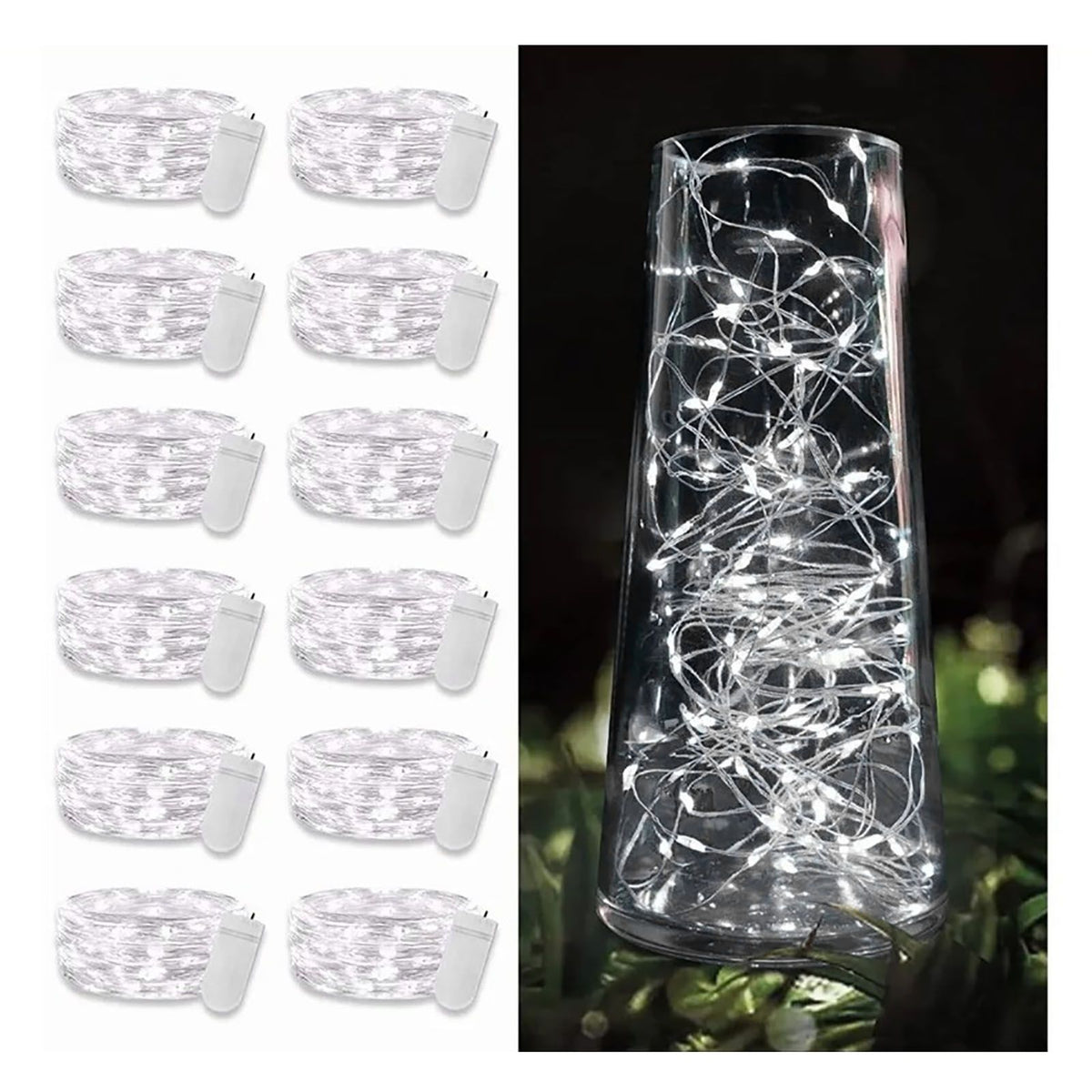 12PCS 0.03W Button String Lights Cold White Light 20 LED 3V Flexible IP65 Waterproof for Wedding Party Bedroom