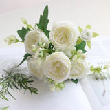 2 Bunches Artificial Peonies Romantic Vivid 6cm Diameter Attractive Decorative Light Weight Faux Peonies Decoration White - Low Angle