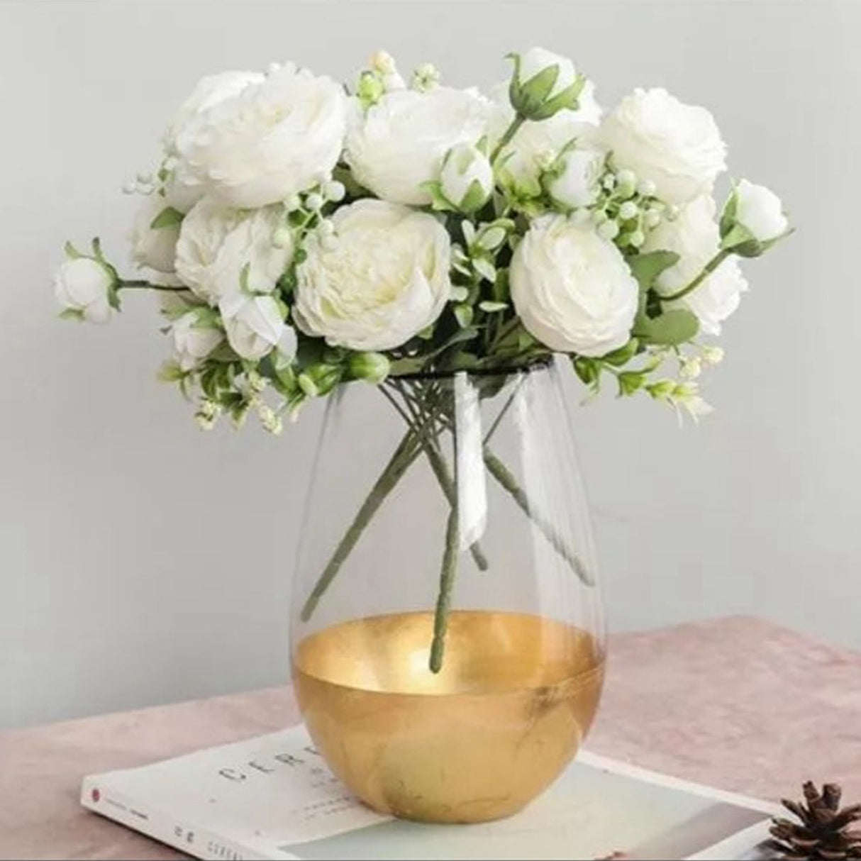 2 Bunches Artificial Peonies Romantic Vivid 6cm Diameter Attractive Decorative Light Weight Faux Peonies Decoration White