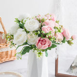 2 Bunches Artificial Peonies Romantic Vivid 6cm Diameter Attractive Decorative Light Weight Faux Peonies Decoration White