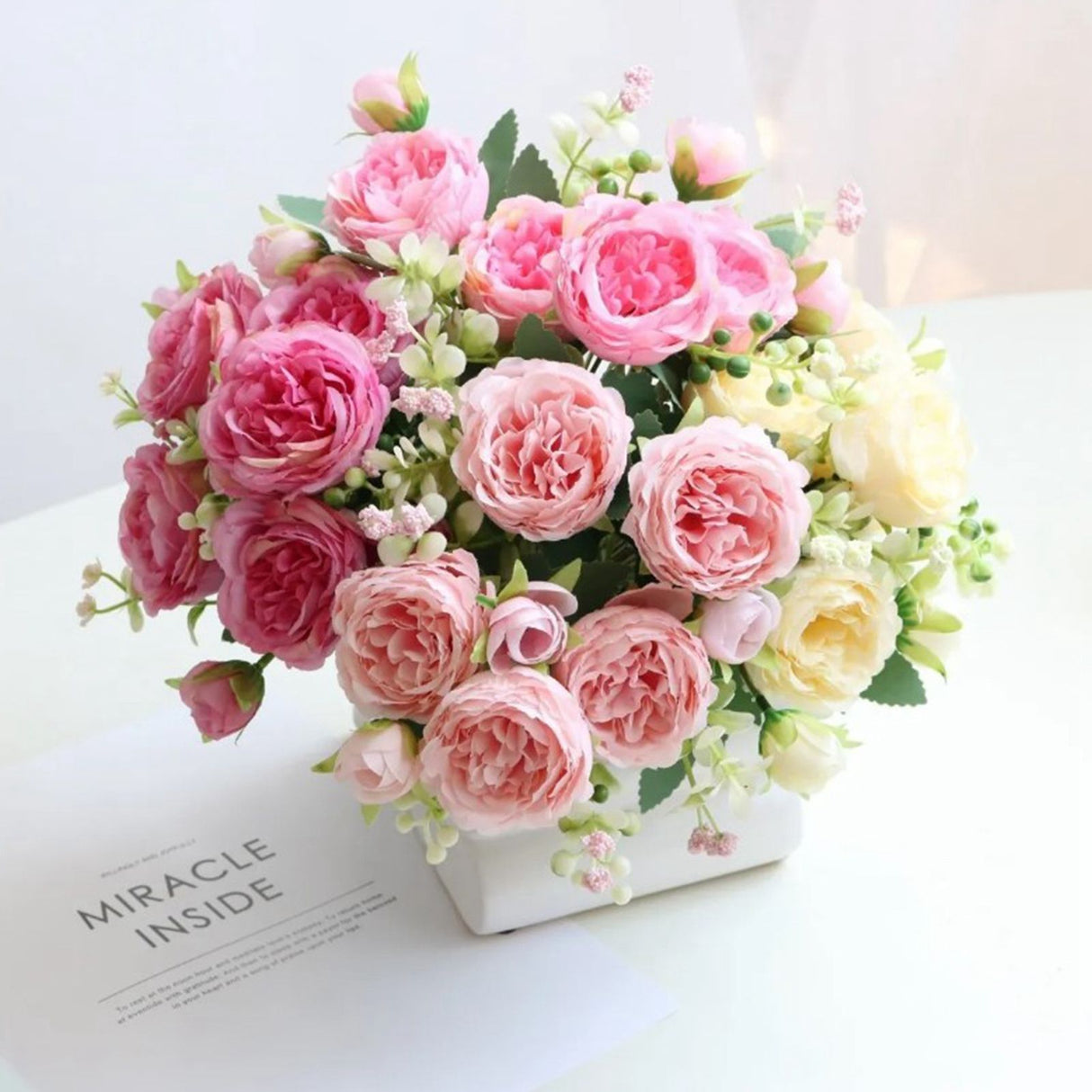 2 Bunches Artificial Peonies Romantic Vivid 6cm Diameter Attractive Decorative Light Weight Faux Peonies Decoration Pink