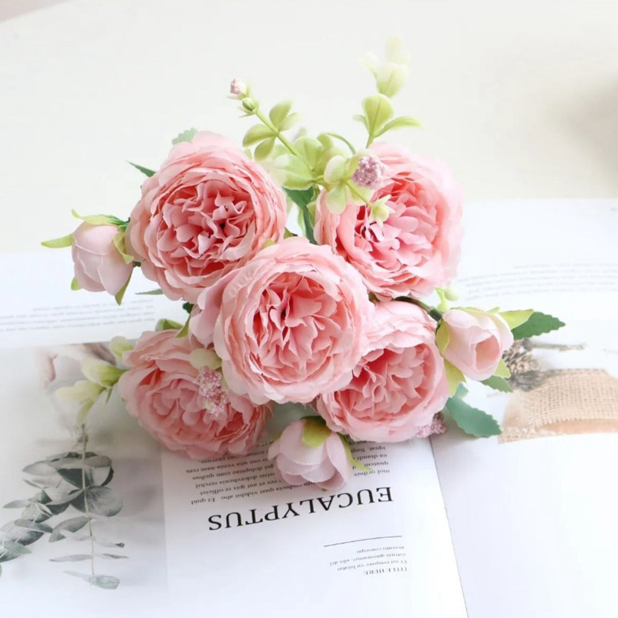 2 Bunches Artificial Peonies Romantic Vivid 6cm Diameter Attractive Decorative Light Weight Faux Peonies Decoration Pink