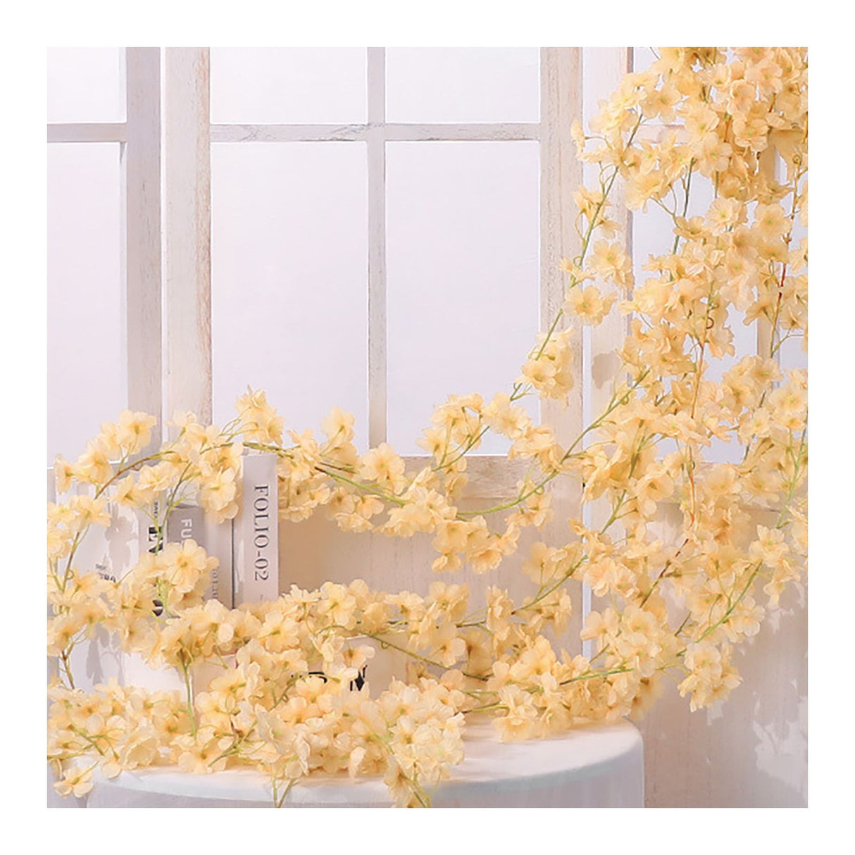 Artificial Flower Rattan Single 1.8m 135pcs Flowers Head Vivid Decorative Silk Plastic Hanging Fake Rattan for Decoration Champagne