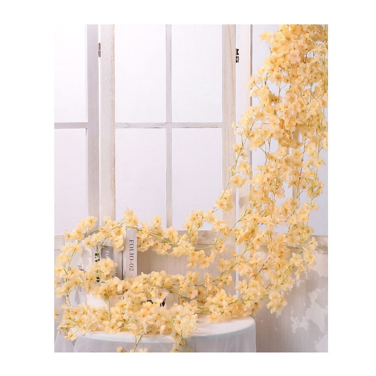 Artificial Flower Rattan Single 1.8m 135pcs Flowers Head Vivid Decorative Silk Plastic Hanging Fake Rattan for Decoration Champagne