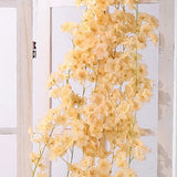 Artificial Flower Rattan Single 1.8m 135pcs Flowers Head Vivid Decorative Silk Plastic Hanging Fake Rattan for Decoration Champagne