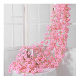 Artificial Flower Rattan Single 1.8m 135pcs Flowers Head Vivid Decorative Silk Plastic Hanging Fake Rattan for Decoration Light Pink