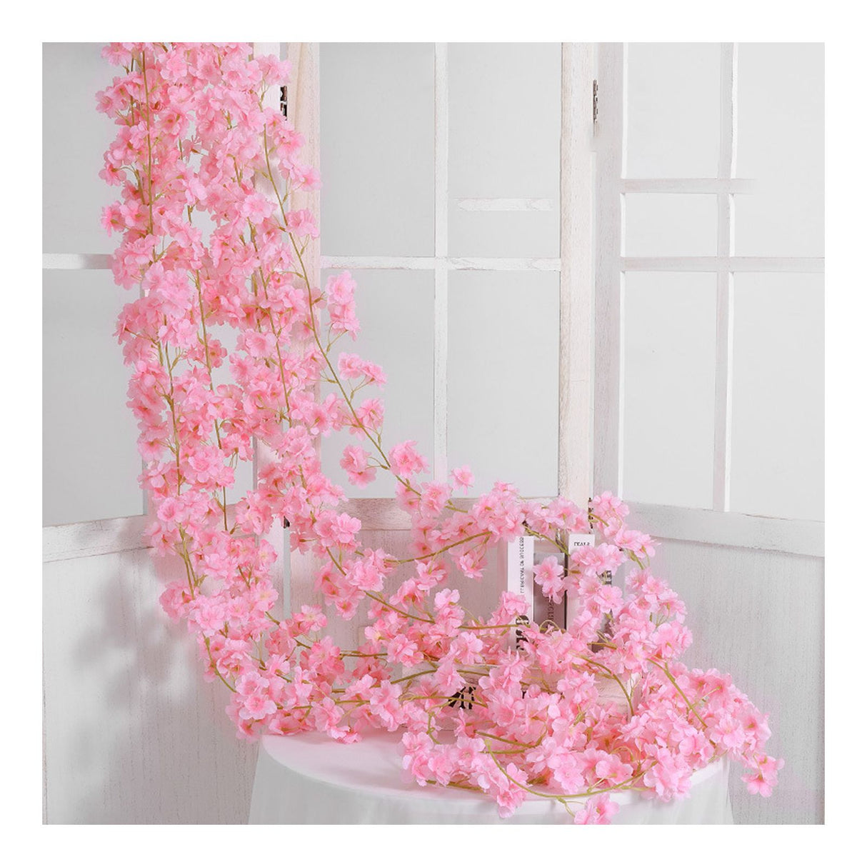 Artificial Flower Rattan Single 1.8m 135pcs Flowers Head Vivid Decorative Silk Plastic Hanging Fake Rattan for Decoration Light Pink