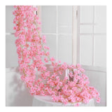 Artificial Flower Rattan Single 1.8m 135pcs Flowers Head Vivid Decorative Silk Plastic Hanging Fake Rattan for Decoration Light Pink