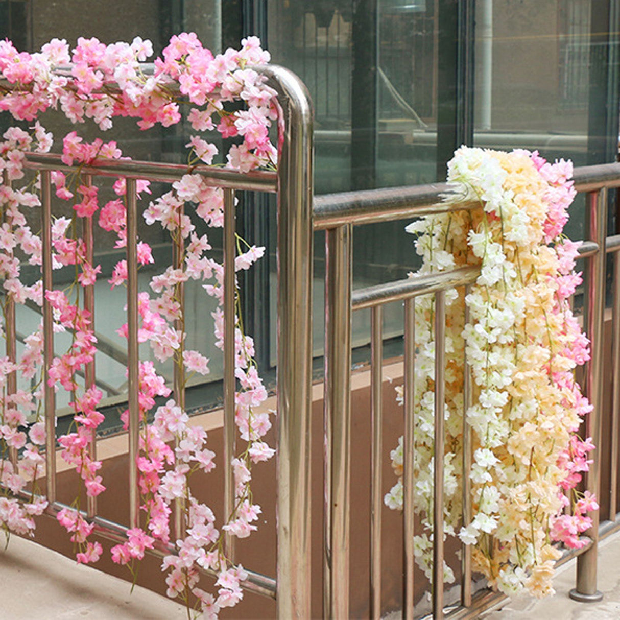 Artificial Flower Rattan Single 1.8m 135pcs Flowers Head Vivid Decorative Silk Plastic Hanging Fake Rattan for Decoration Light Pink