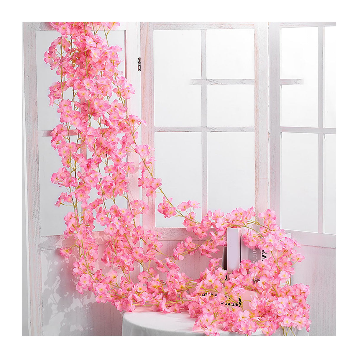 Artificial Flower Rattan Single 1.8m 135pcs Flowers Head Vivid Decorative Silk Plastic Hanging Fake Rattan for Decoration Deep Pink