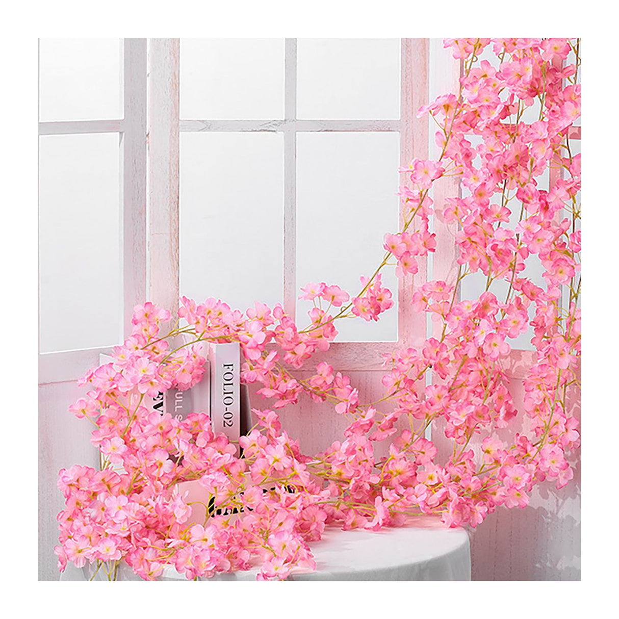 Artificial Flower Rattan Single 1.8m 135pcs Flowers Head Vivid Decorative Silk Plastic Hanging Fake Rattan for Decoration Deep Pink