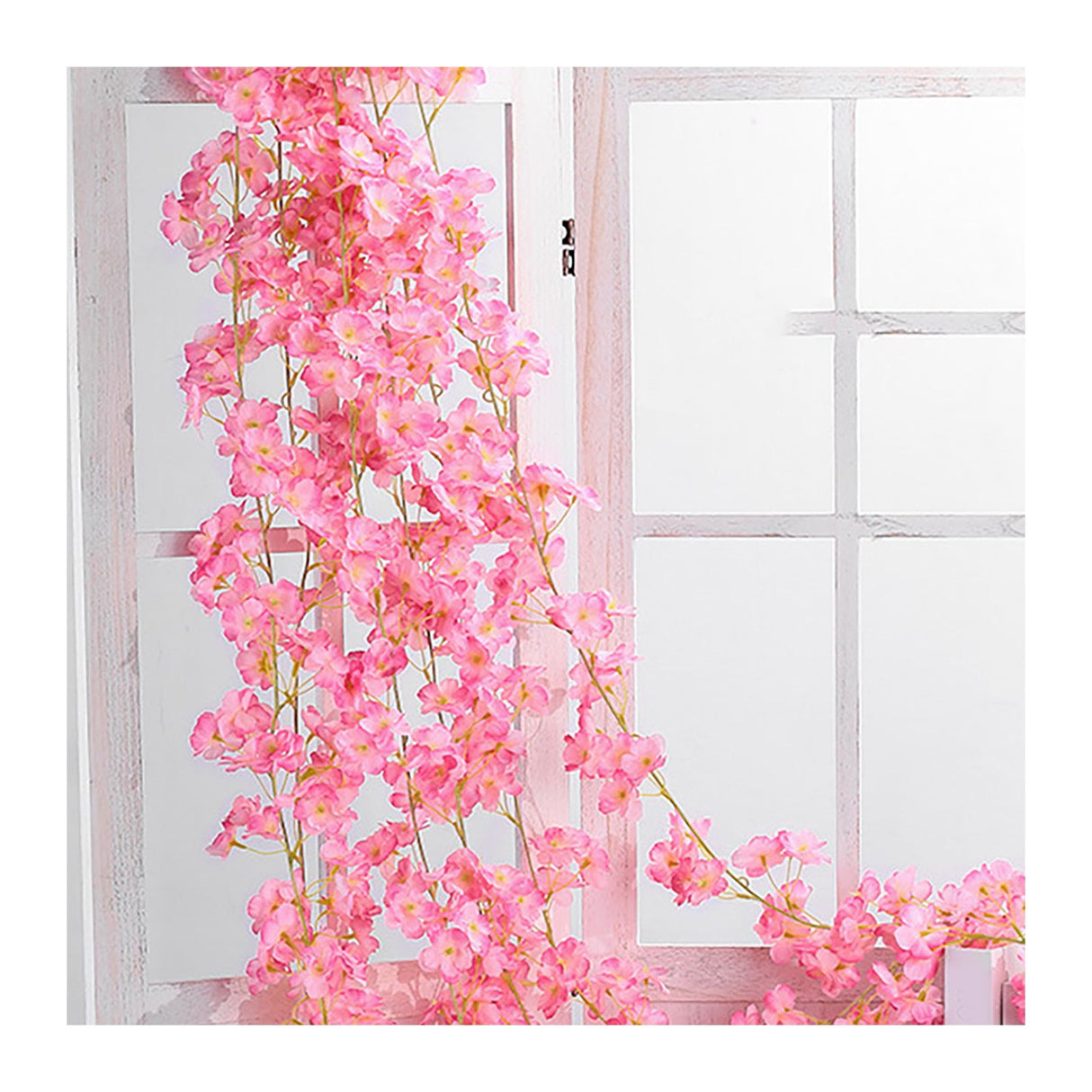Artificial Flower Rattan Single 1.8m 135pcs Flowers Head Vivid Decorative Silk Plastic Hanging Fake Rattan for Decoration Deep Pink