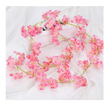 Artificial Flower Rattan Single 1.8m 135pcs Flowers Head Vivid Decorative Silk Plastic Hanging Fake Rattan for Decoration Deep Pink