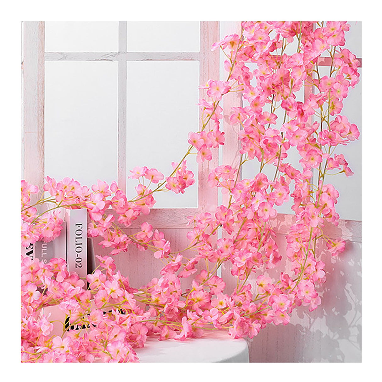Artificial Flower Rattan Single 1.8m 135pcs Flowers Head Vivid Decorative Silk Plastic Hanging Fake Rattan for Decoration Deep Pink
