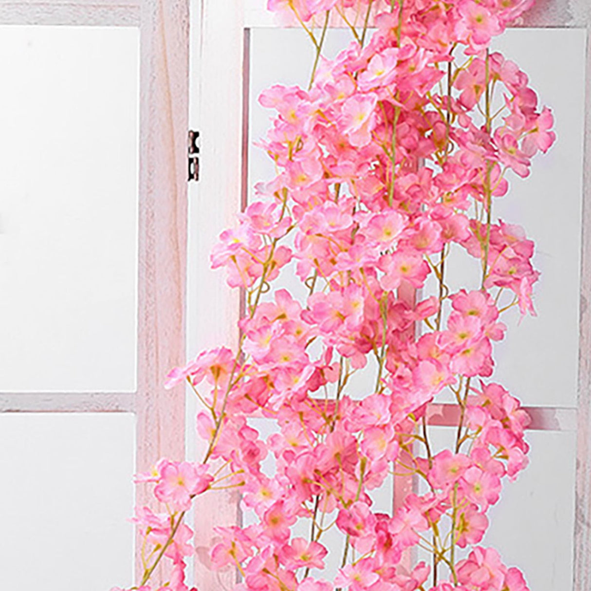 Artificial Flower Rattan Single 1.8m 135pcs Flowers Head Vivid Decorative Silk Plastic Hanging Fake Rattan for Decoration Deep Pink