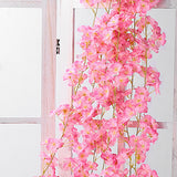 Artificial Flower Rattan Single 1.8m 135pcs Flowers Head Vivid Decorative Silk Plastic Hanging Fake Rattan for Decoration Deep Pink