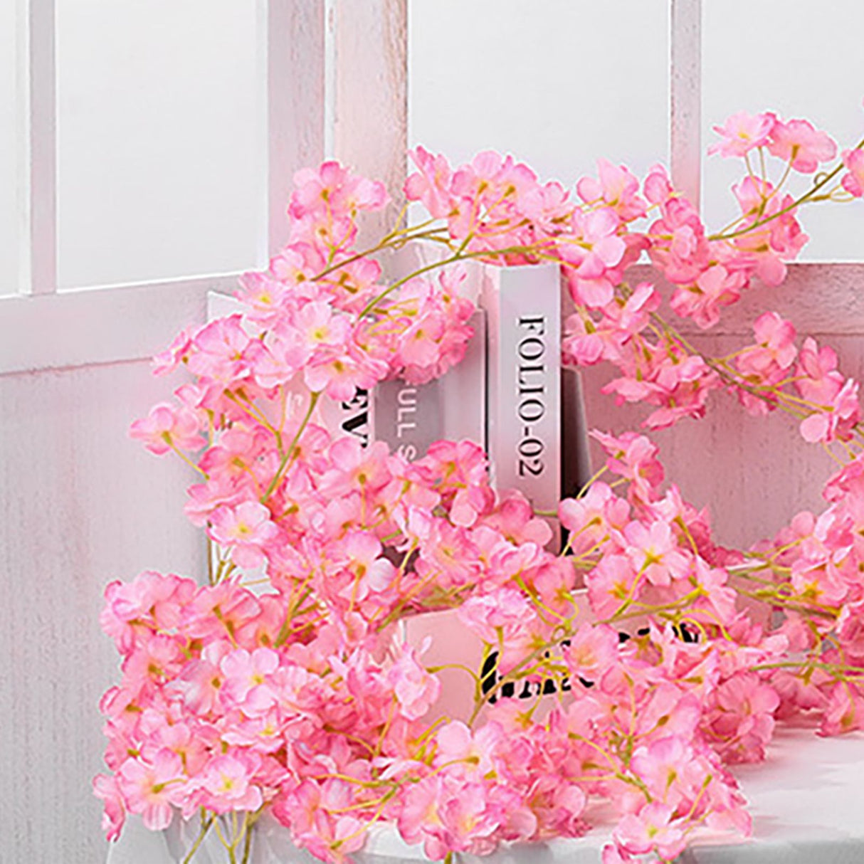 Artificial Flower Rattan Single 1.8m 135pcs Flowers Head Vivid Decorative Silk Plastic Hanging Fake Rattan for Decoration Deep Pink
