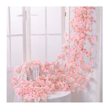 Artificial Flower Rattan Single 1.8m 135pcs Flowers Head Vivid Decorative Silk Plastic Hanging Fake Rattan for Decoration Flesh Pink