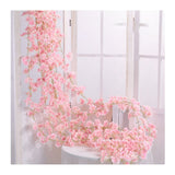 Artificial Flower Rattan Single 1.8m 135pcs Flowers Head Vivid Decorative Silk Plastic Hanging Fake Rattan for Decoration Flesh Pink - Front View