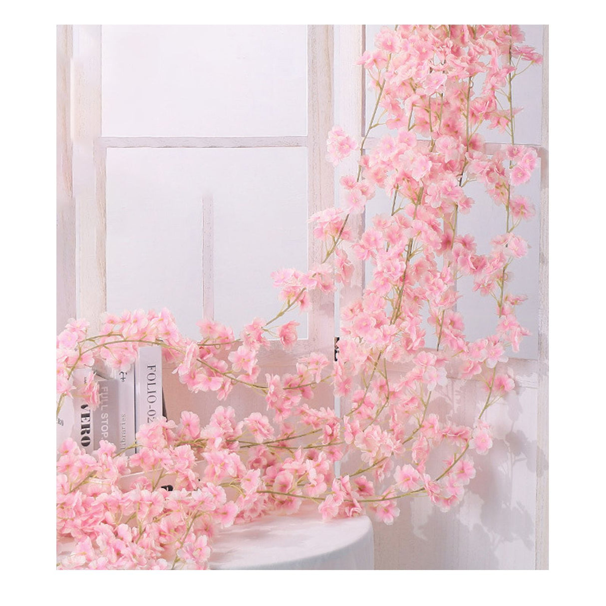 Artificial Flower Rattan Single 1.8m 135pcs Flowers Head Vivid Decorative Silk Plastic Hanging Fake Rattan for Decoration Flesh Pink