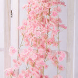Artificial Flower Rattan Single 1.8m 135pcs Flowers Head Vivid Decorative Silk Plastic Hanging Fake Rattan for Decoration Flesh Pink - Close-Up Angle