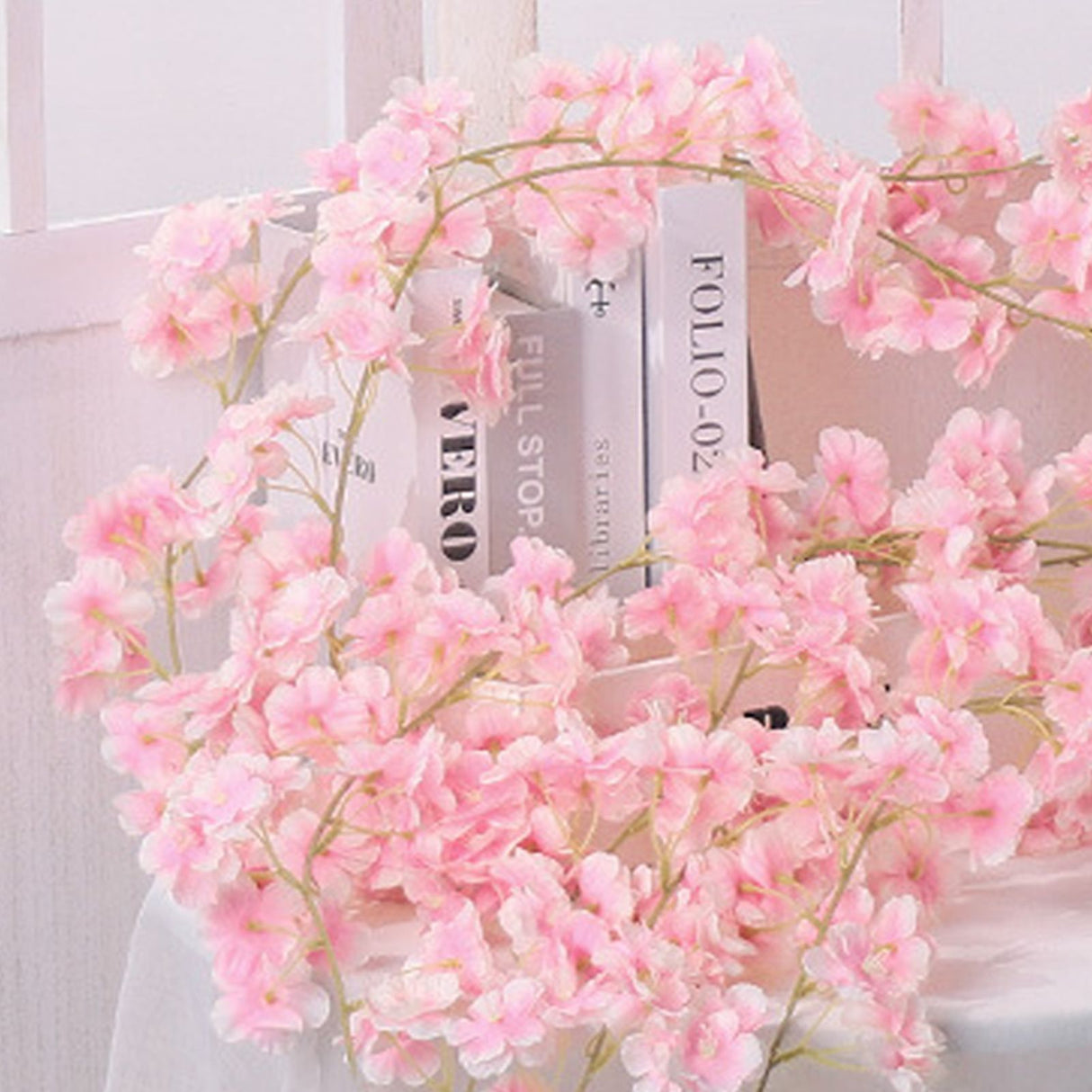 Artificial Flower Rattan Single 1.8m 135pcs Flowers Head Vivid Decorative Silk Plastic Hanging Fake Rattan for Decoration Flesh Pink