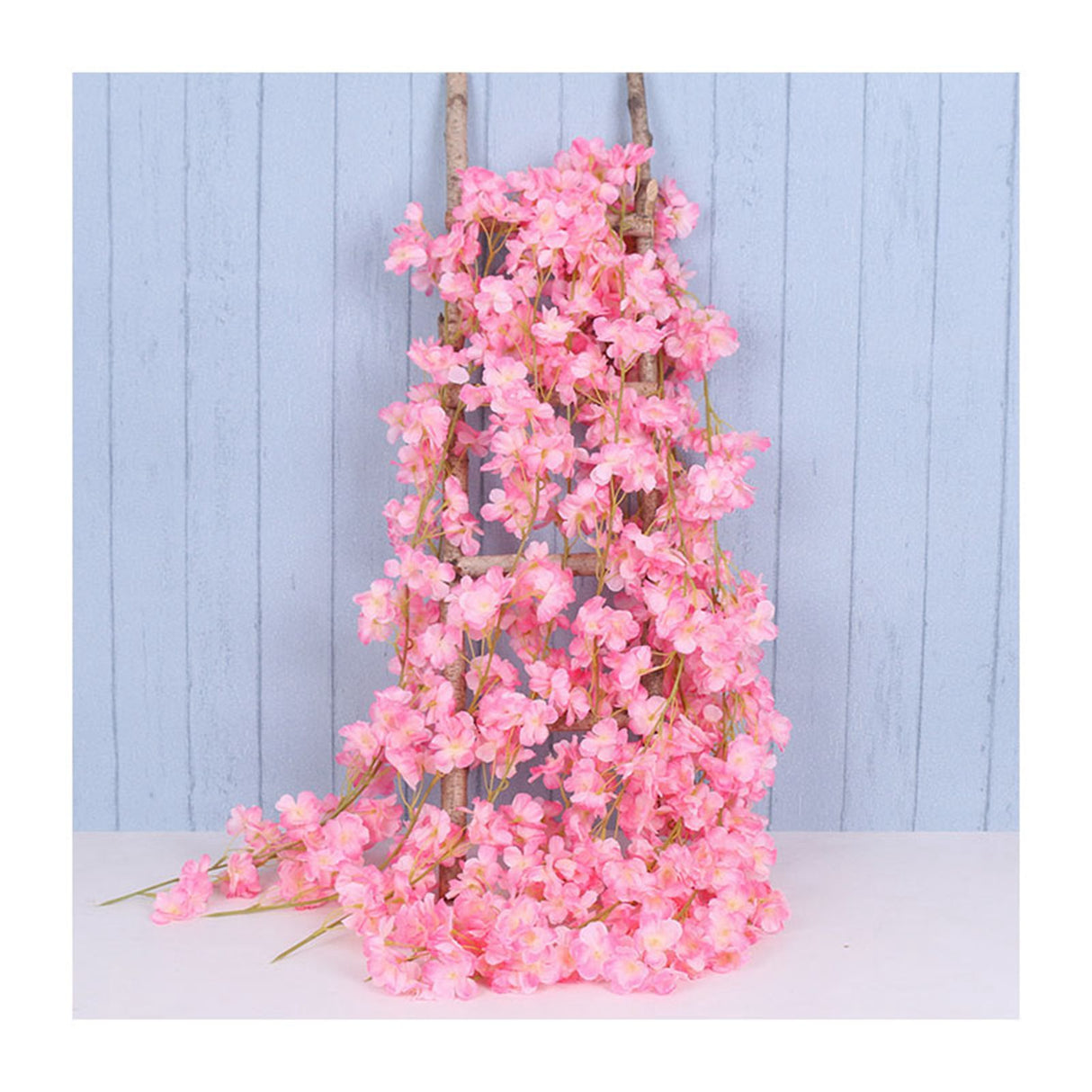 1.8m 256 Simulated Artificial Sakura Flower Garland Hanging Vines for Spring Home Room Wedding Party Decor Dark Pink
