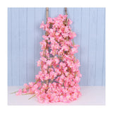 1.8m 256 Simulated Artificial Sakura Flower Garland Hanging Vines for Spring Home Room Wedding Party Decor Dark Pink
