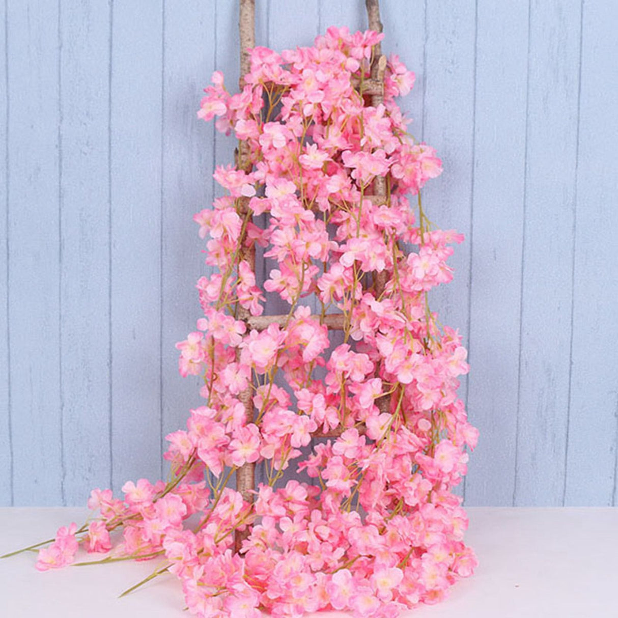 1.8m 256 Simulated Artificial Sakura Flower Garland Hanging Vines for Spring Home Room Wedding Party Decor Dark Pink