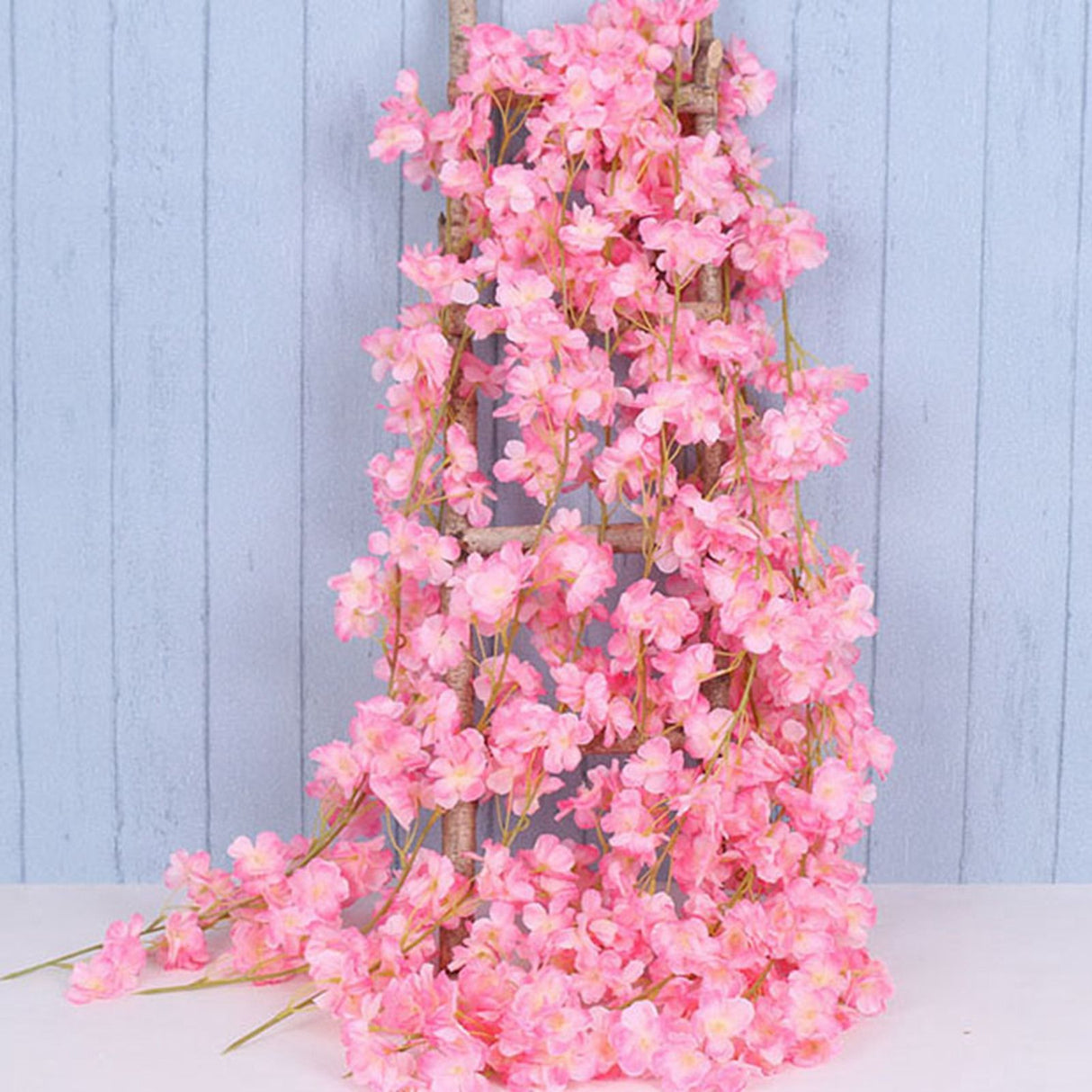 1.8m 256 Simulated Artificial Sakura Flower Garland Hanging Vines for Spring Home Room Wedding Party Decor Dark Pink