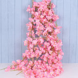 1.8m 256 Simulated Artificial Sakura Flower Garland Hanging Vines for Spring Home Room Wedding Party Decor Dark Pink - Side View